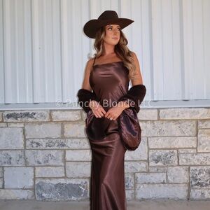 Punchy Blonde Elegant Brown Maxi Dress